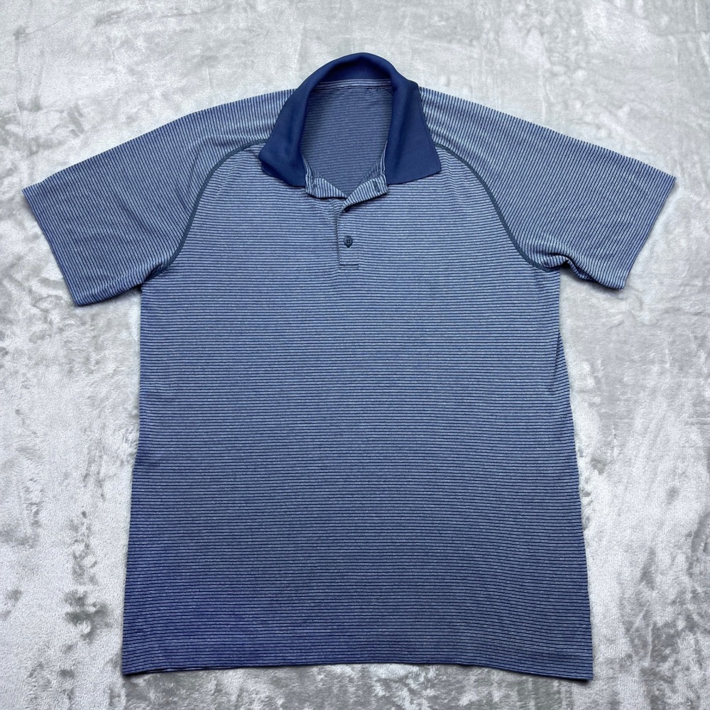 Lululemon Metal Vent Tech Polo 2.0 Striped Shirt Mens Sz L Short‎ Sleeve Casual